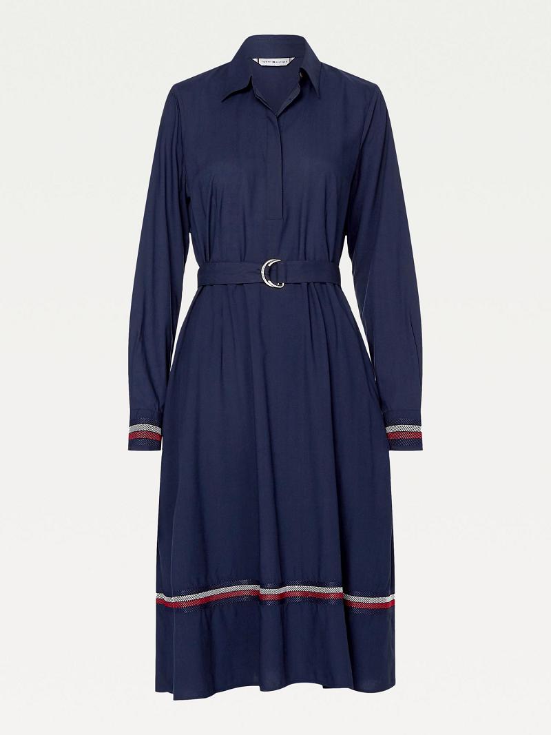 Női Tommy Hilfiger Belted Polo Midi Dresses Kék | HU 45ZUT